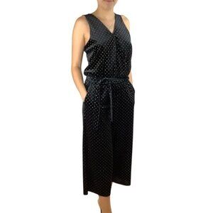 MICHAEL KORS BLACK VELVET GOLD DOTS WIDE LEG JUMPSUIT S